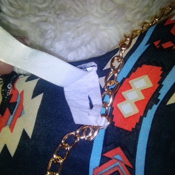 Abstract Southwestern Gold Chain Strap Crop Top Sz Small - Picture 7 of 9